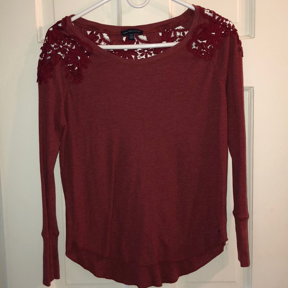 Red long sleeve top with lace